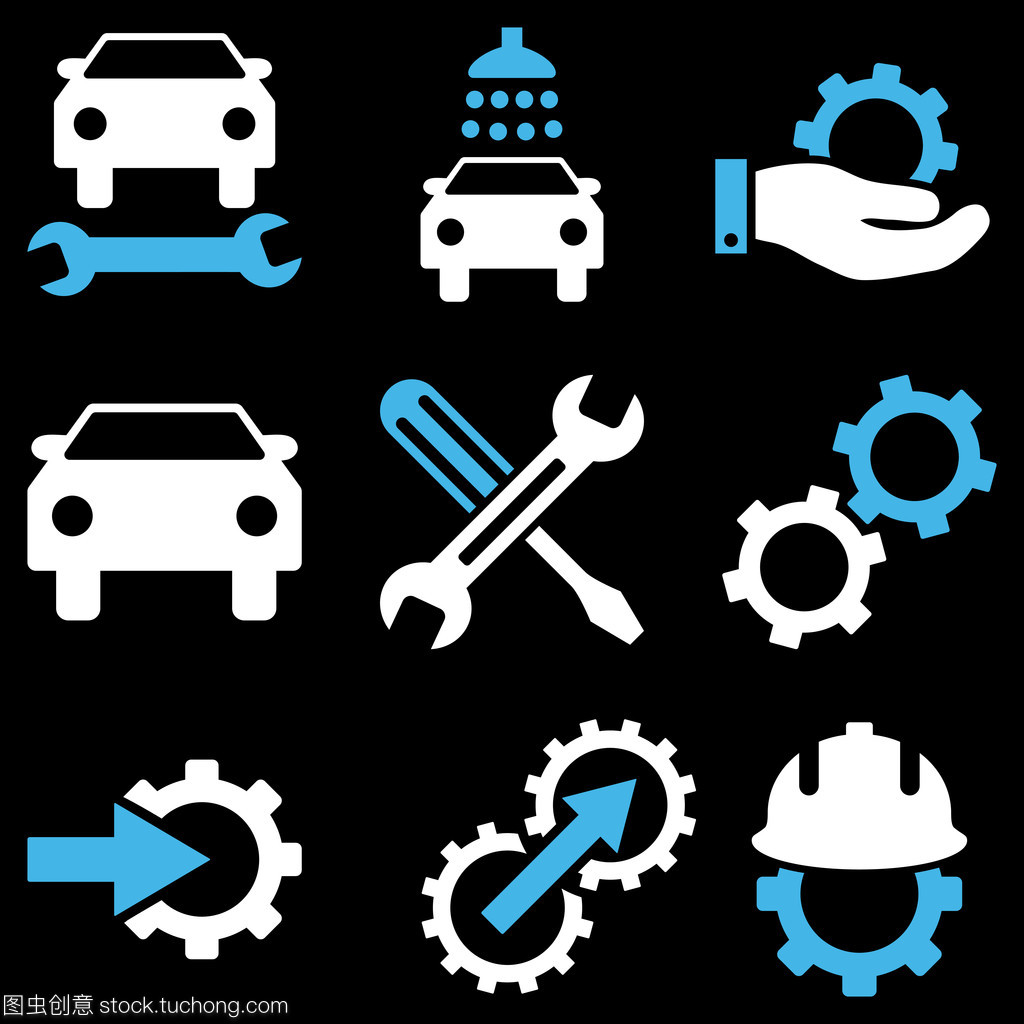 汽车服务矢量图标集 一站式图解汽车修理与维护